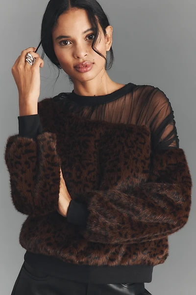 Maeve Faux-Fur Inset Pullover Sweatshirt