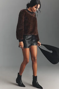 Maeve Faux-Fur Inset Pullover Sweatshirt