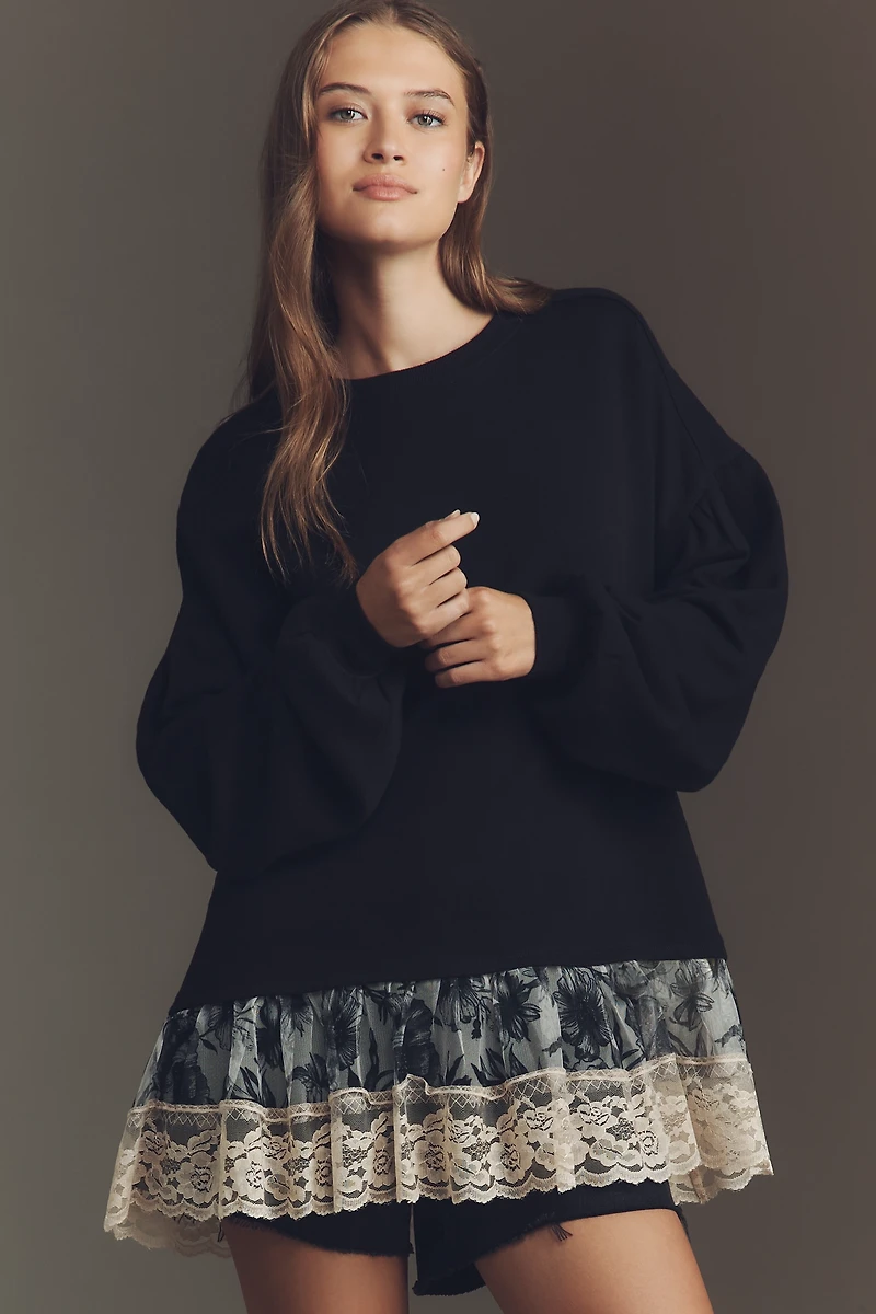 By Anthropologie Tulle-Hem Pullover Sweatshirt