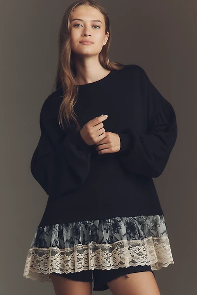 By Anthropologie Tulle-Hem Pullover Sweatshirt