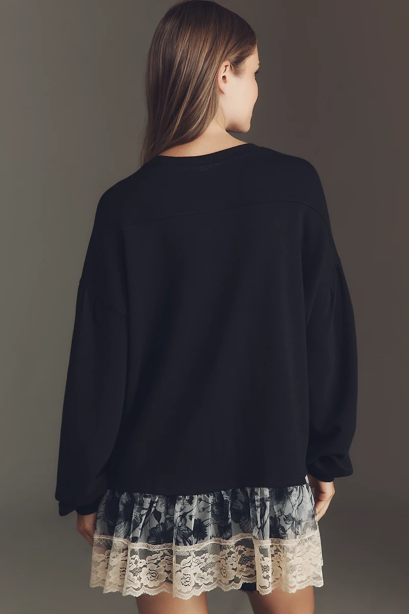 By Anthropologie Tulle-Hem Pullover Sweatshirt