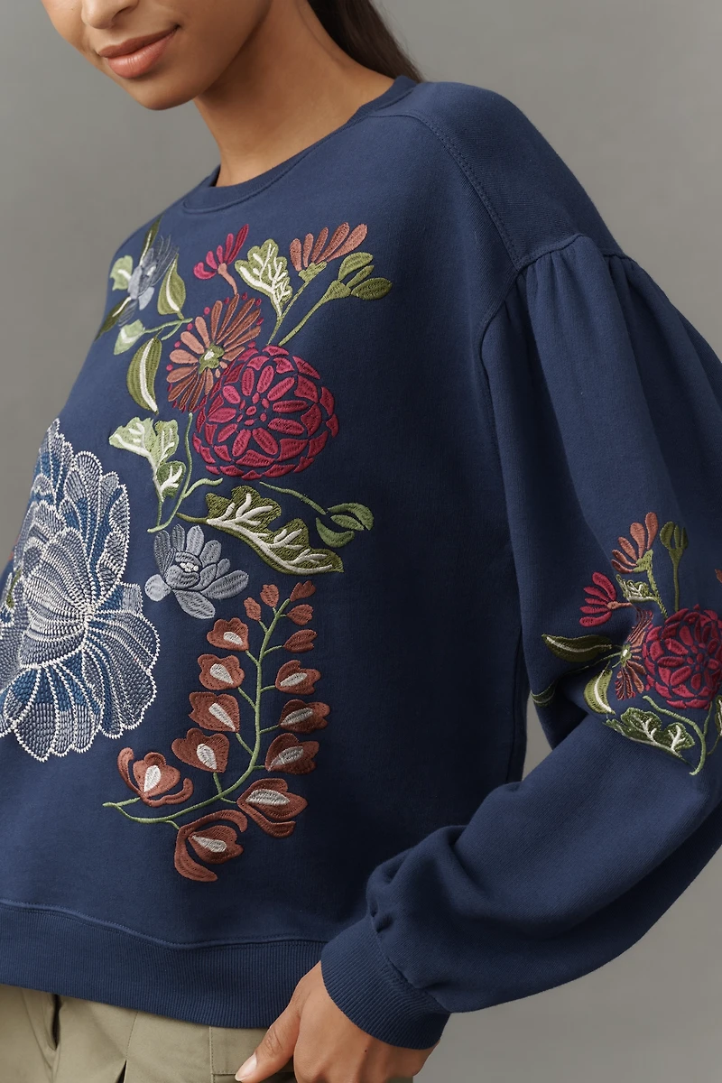 By Anthropologie Floral Embroidered Sweatshirt
