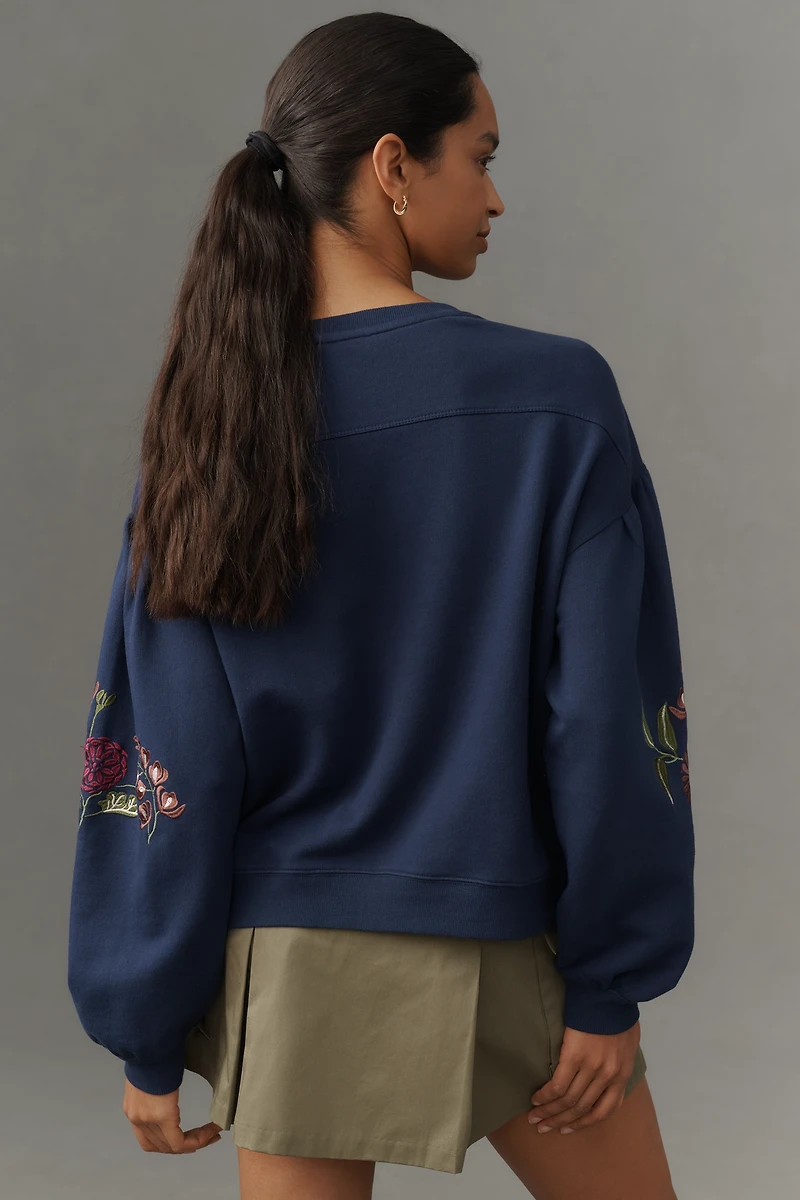 By Anthropologie Floral Embroidered Sweatshirt