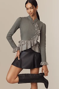By Anthropologie Curved Ruffle Military Cardigan Sweater