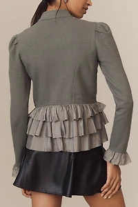 By Anthropologie Curved Ruffle Military Cardigan Sweater