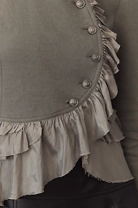 By Anthropologie Curved Ruffle Military Cardigan Sweater