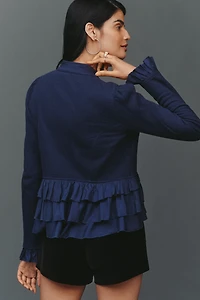 By Anthropologie Curved Ruffle Military Cardigan Top