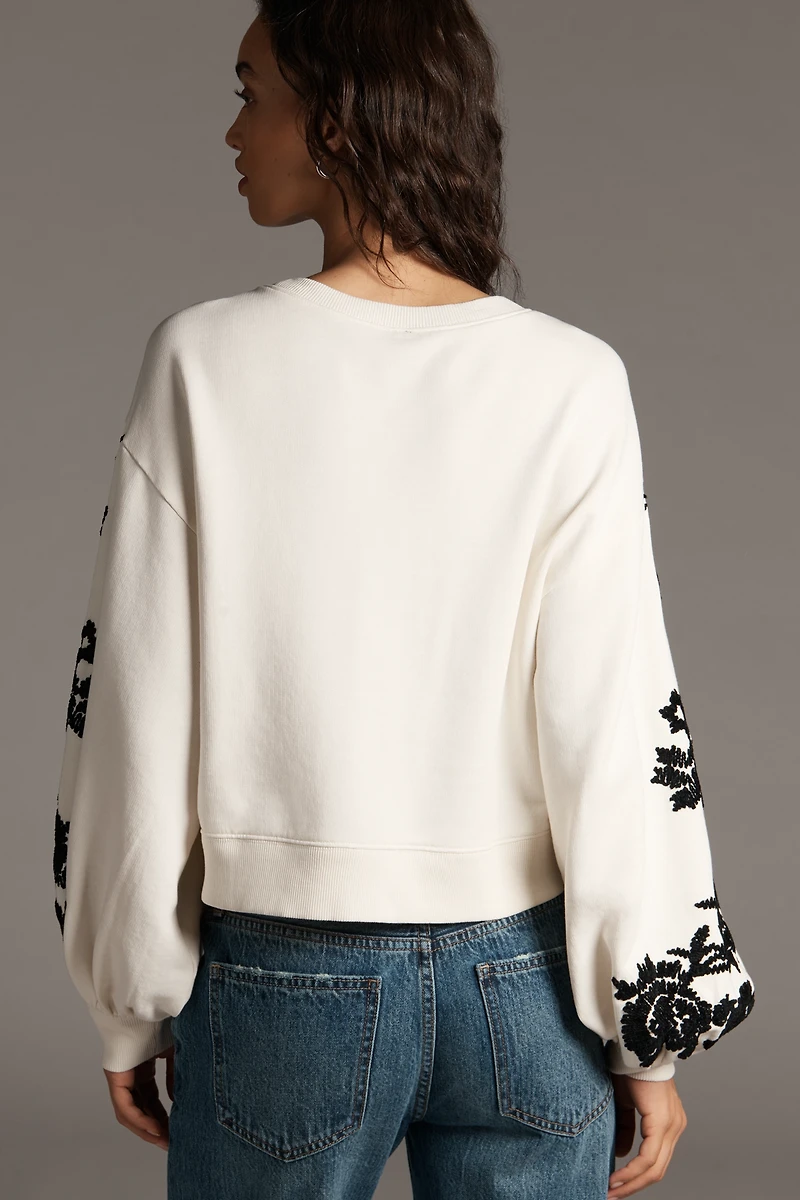 By Anthropologie Embroidered Chenille Sweatshirt