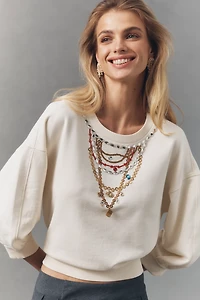 Maeve Bubble Sleeve Crop Cotton Sweater