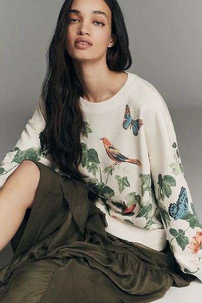 By Anthropologie Secret Garden Long-Sleeve Crew-Neck Sweater