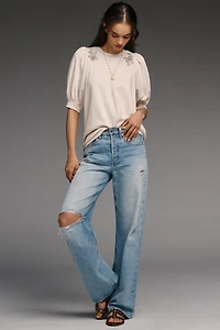 Maeve Embroidered Half-Sleeve Swing Sweatshirt