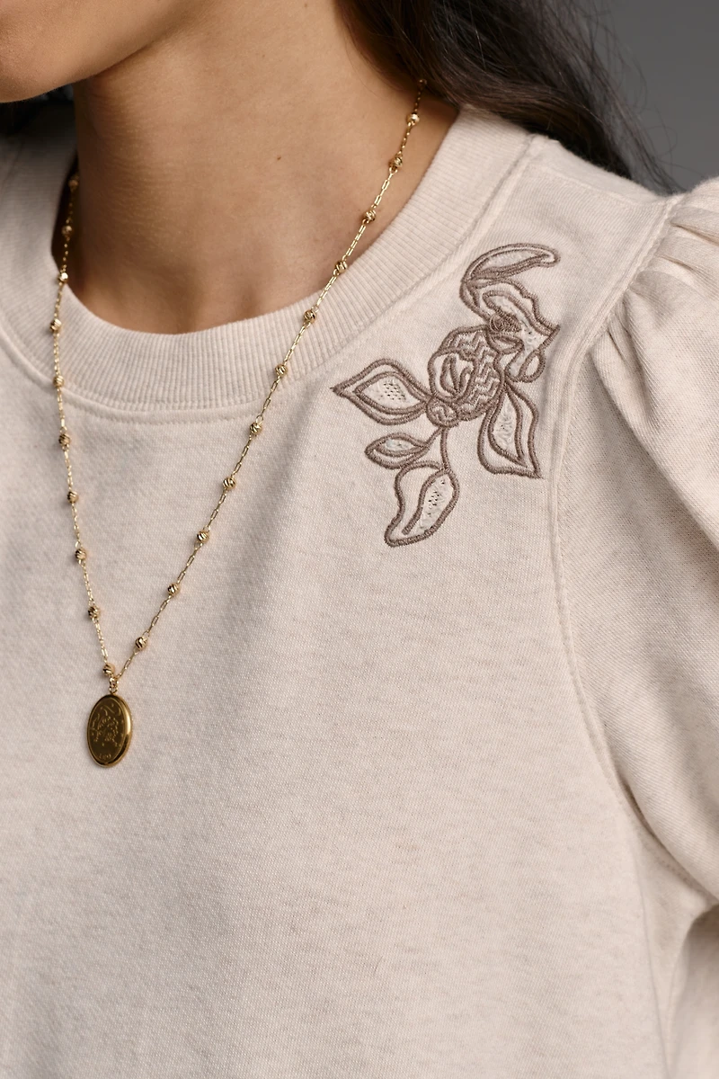 Maeve Embroidered Half-Sleeve Swing Sweatshirt