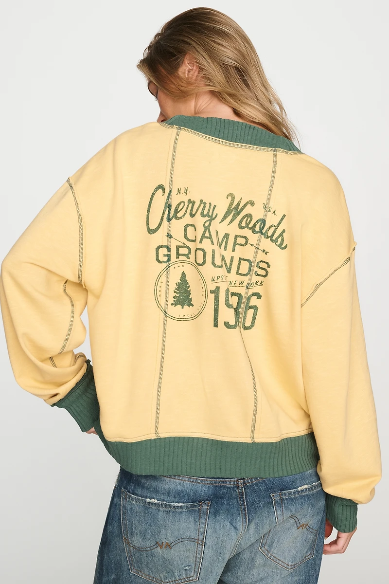 Pilcro 100% Cotton V-Neck Graphic Sweatshirt