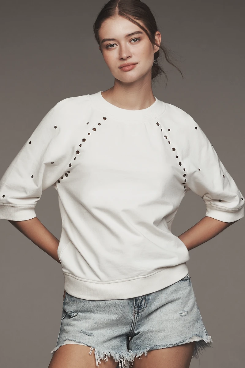 By Anthropologie Short-Sleeve Grommet Sweatshirt