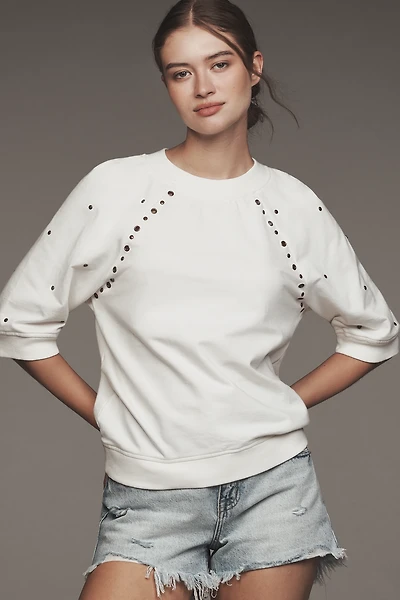 By Anthropologie Short-Sleeve Grommet Sweatshirt