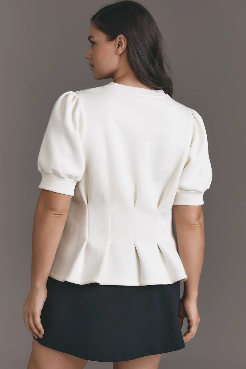 Maeve Puff-Sleeve Pleated-Waist Peplum Top
