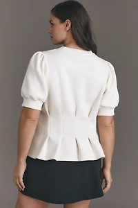 Maeve Puff-Sleeve Pleated-Waist Peplum Top