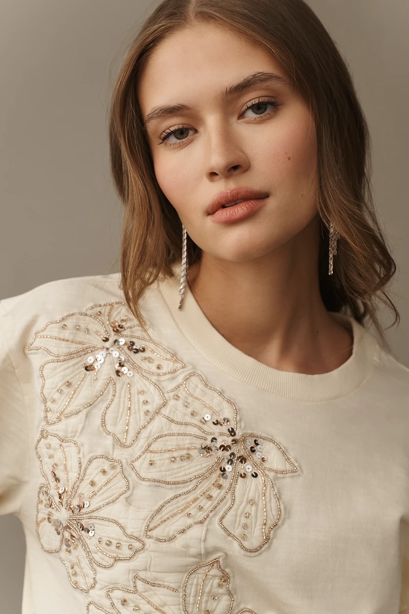 Pilcro Beaded Embroidered Sweatshirt