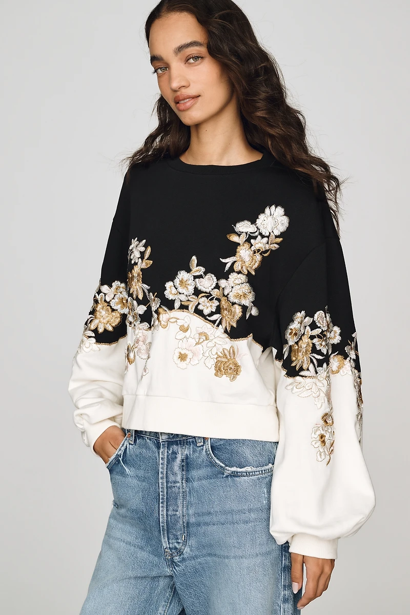 By Anthropologie 100% Cotton Embroidered Sweater
