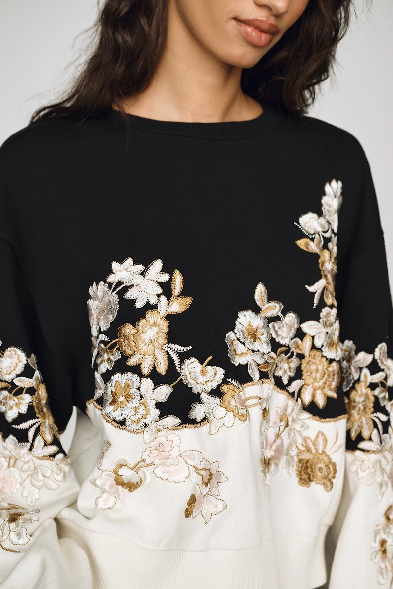 By Anthropologie 100% Cotton Embroidered Sweater