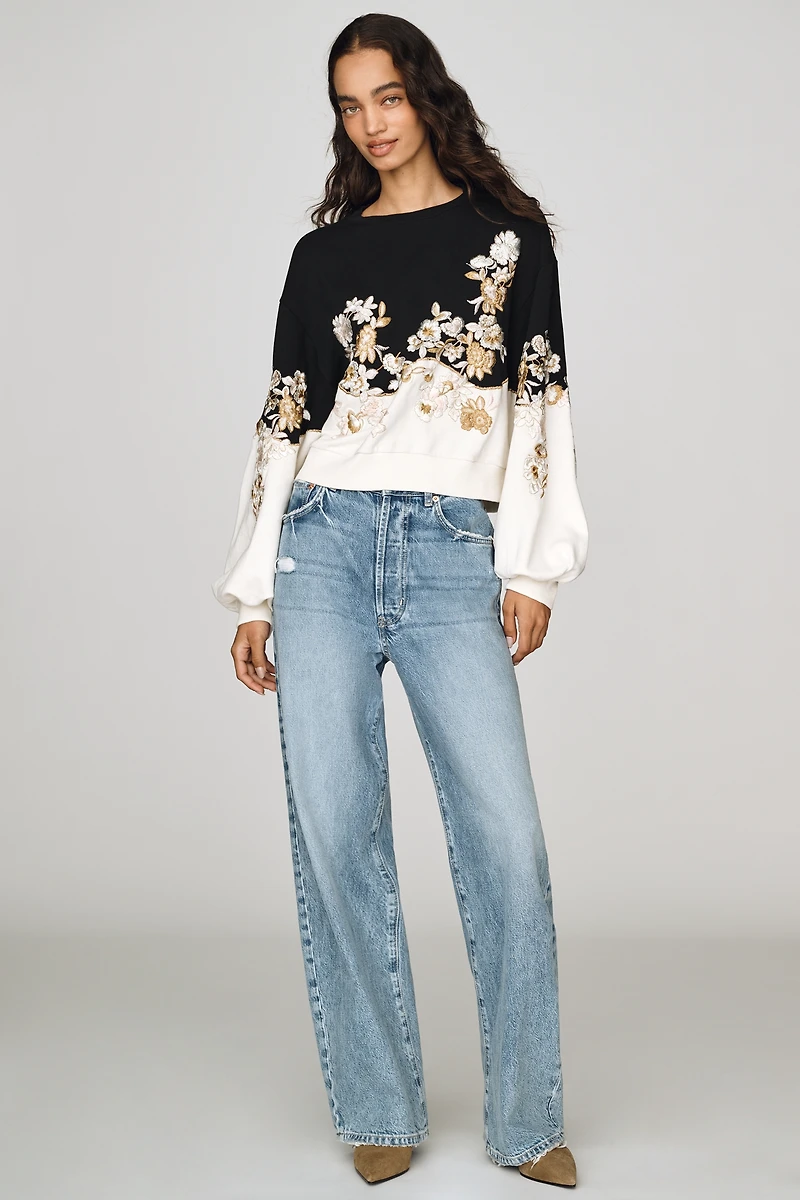 By Anthropologie 100% Cotton Embroidered Sweater