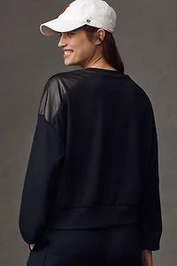 Maeve Faux-Leather Trim Crew-Neck Sweatshirt