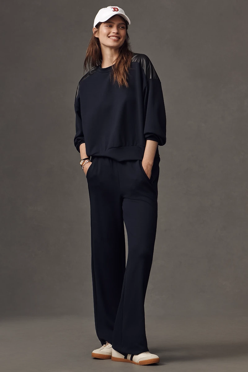 Maeve Faux-Leather Trim Crew-Neck Sweatshirt