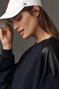 Maeve Faux-Leather Trim Crew-Neck Sweatshirt