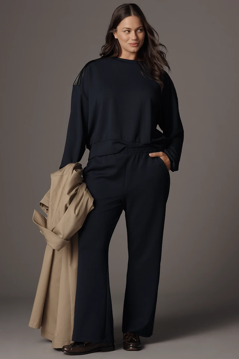 Maeve Faux-Leather Trim Crew-Neck Sweatshirt