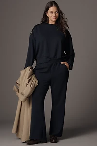 Maeve Faux-Leather Trim Crew-Neck Sweatshirt
