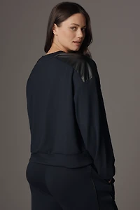 Maeve Faux-Leather Trim Crew-Neck Sweatshirt