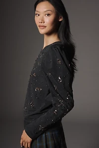 Pilcro Puff-Sleeve Embellished Top