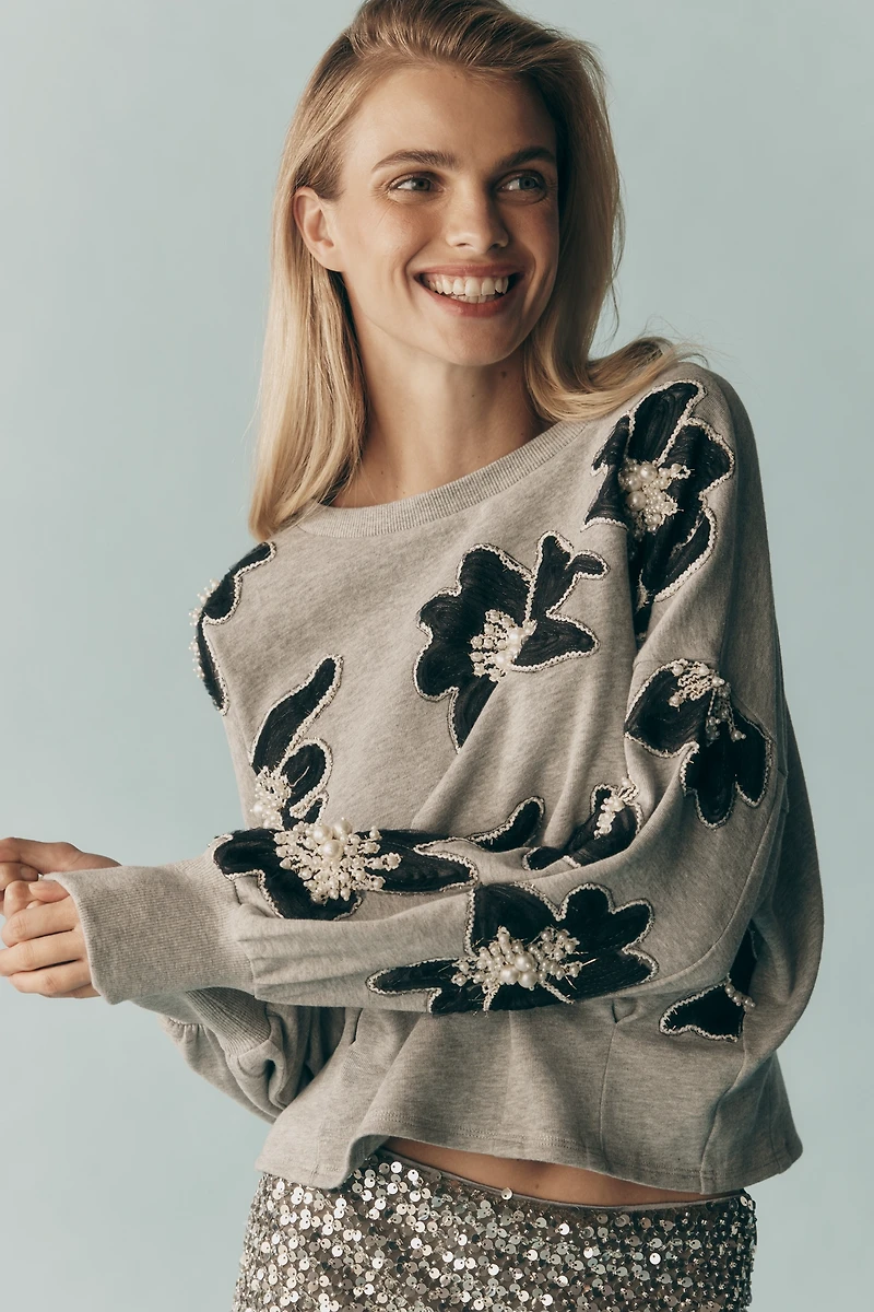 Ollari Deco Floral Embellished Pullover