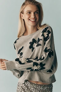 Ollari Deco Floral Embellished Pullover