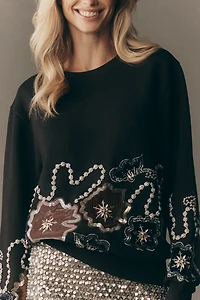 Ollari Floral Crystal Embellished Sweatshirt