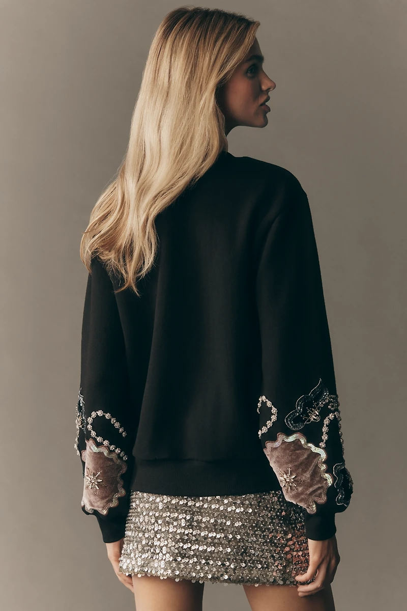 Ollari Floral Crystal Embellished Sweatshirt