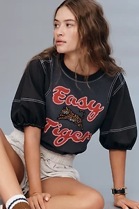 Pilcro Short-Sleeve Easy Tiger Graphic Sweatshirt