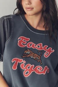 Pilcro Short-Sleeve Easy Tiger Graphic Sweatshirt