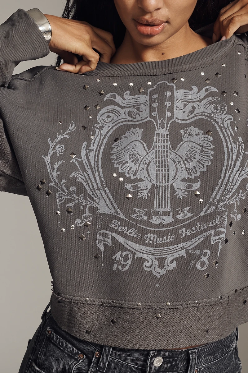 Pilcro Studded Graphic Sweatshirt