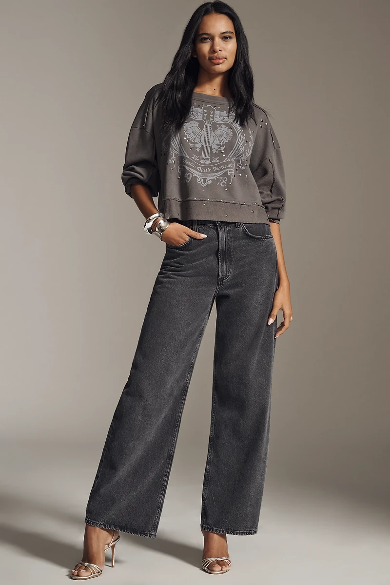 Pilcro Studded Graphic Sweatshirt