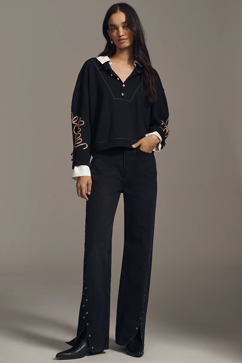 By Anthropologie Embroidered Layered Twofer Pullover