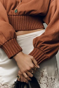 By Anthropologie Ribbed Crop Cotton Sweater