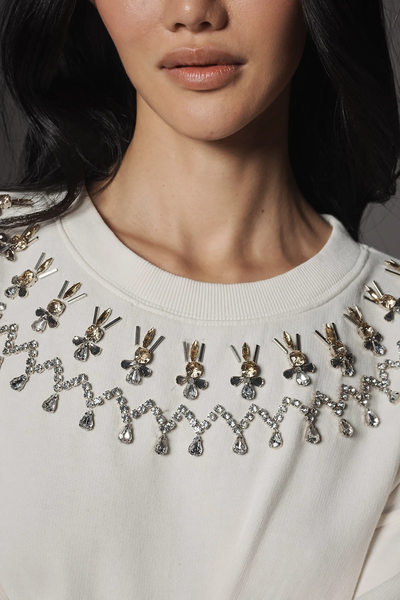 Maeve Short-Sleeve Embellished Sweatshirt