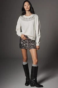 Maeve Short-Sleeve Embellished Sweatshirt