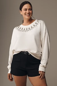 Maeve Short-Sleeve Embellished Sweatshirt