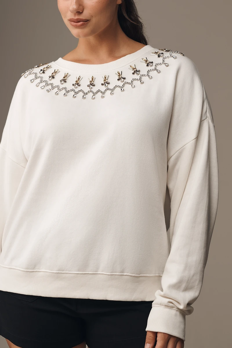 Maeve Short-Sleeve Embellished Sweatshirt