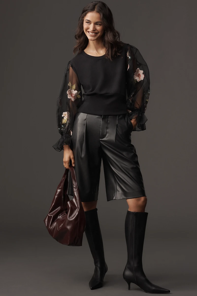 By Anthropologie Embroidered Floral Sheer Long-Sleeve Top