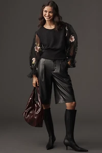 By Anthropologie Embroidered Floral Sheer Long-Sleeve Top
