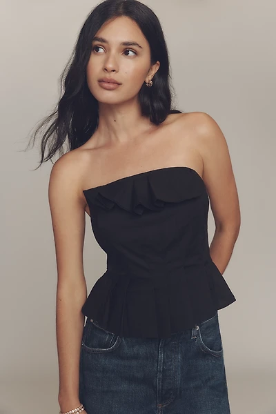 Porridge Ruffled Peplum Strapless Corset Top