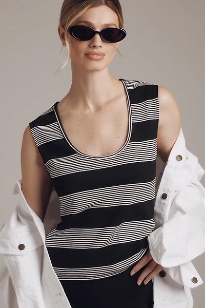 Bishop + Young Pique Striped Crew-Neck Sleeveless Top